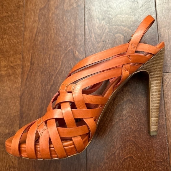 Via Spiga Orange Leather Strappy Heels, Low Platform, Size 9.5 - Picture 6 of 16